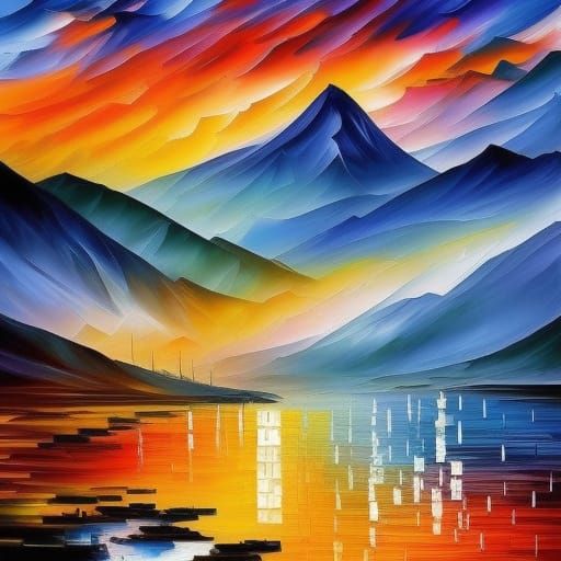 Misty Mountain Landscape in Psychedelic Ukiyo-e Style