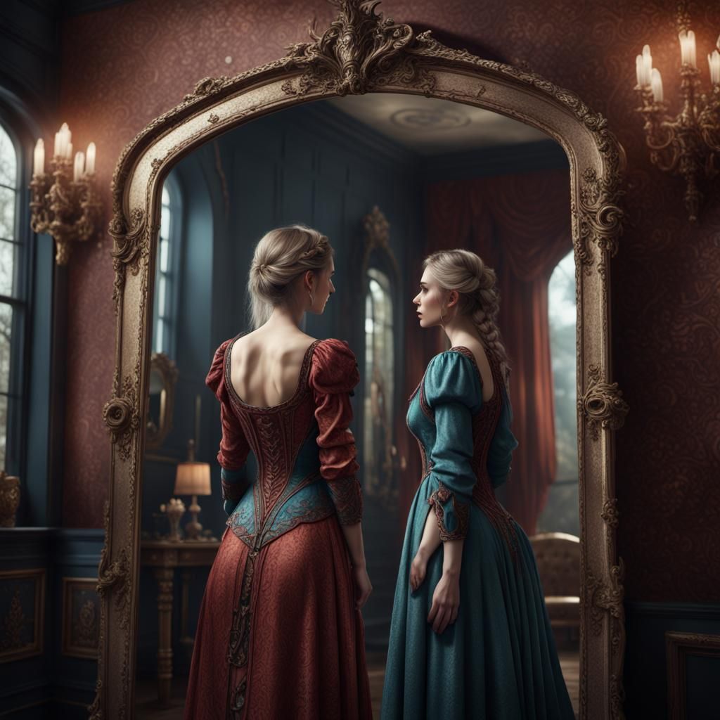 Woman Sees Past Self: Fantasy Concept Art