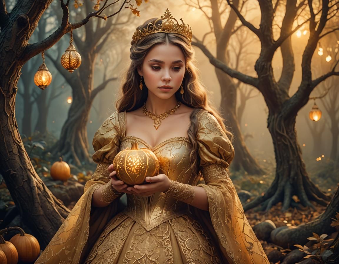 Disney Princess with Golden Gourd in Surreal Style