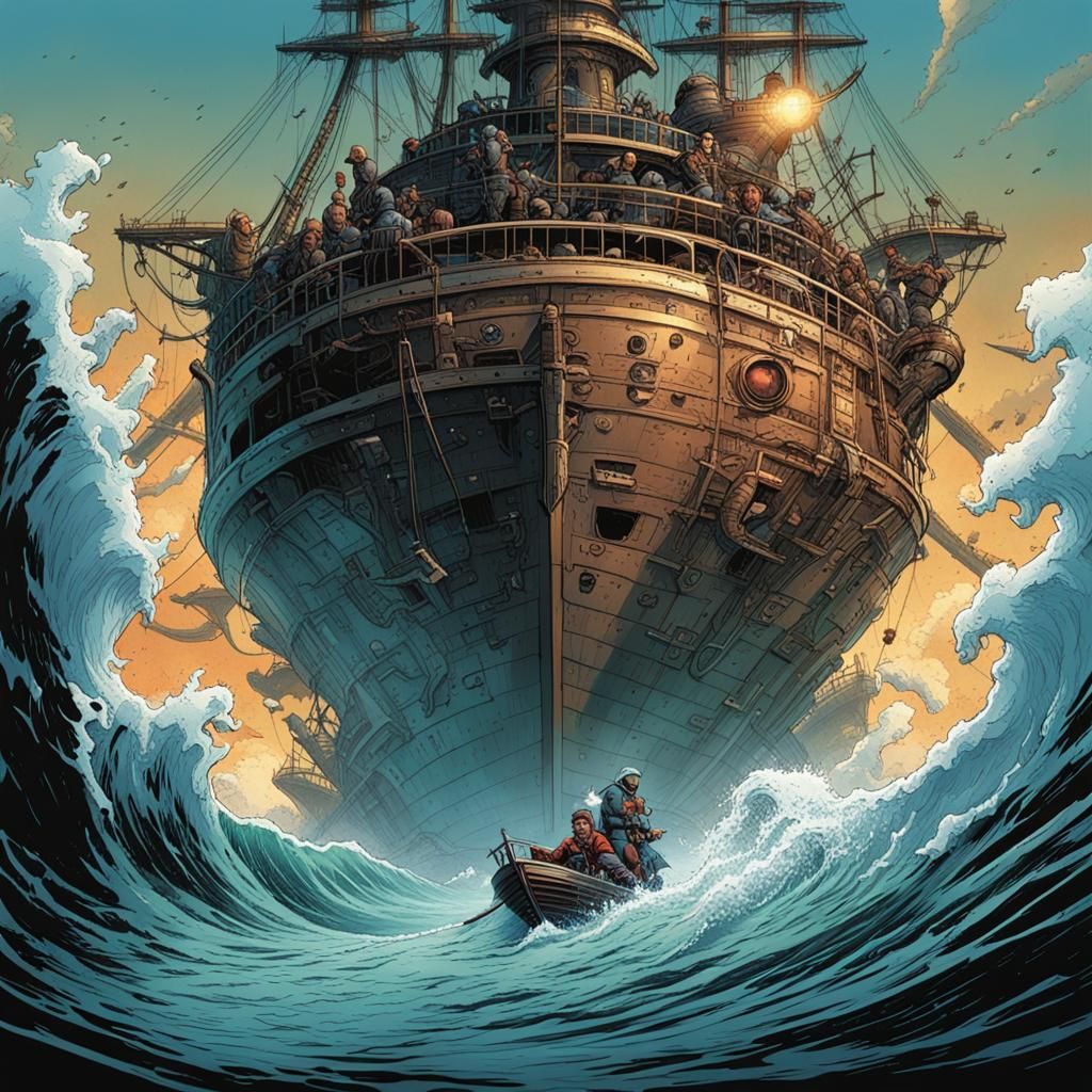 Compass on Nautical Map in Comic Book Art Style