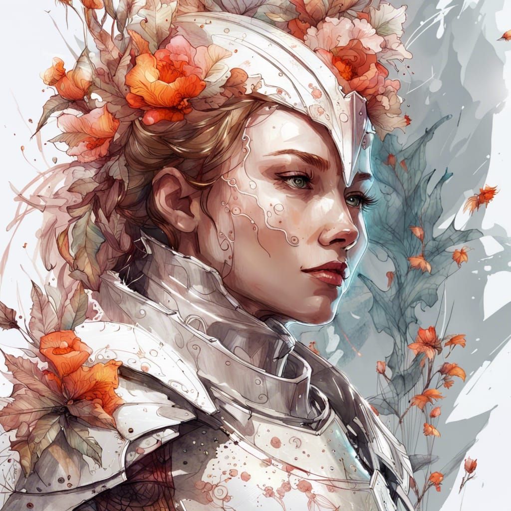 Flower Knight in White Armor with Lava Outlines