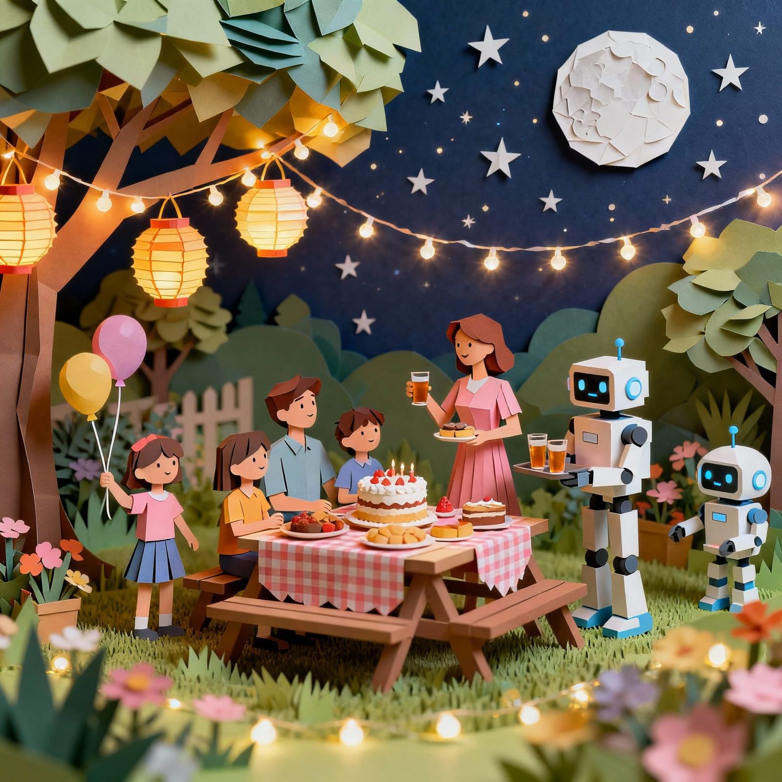 Whimsical Papercraft Garden Party With Robots