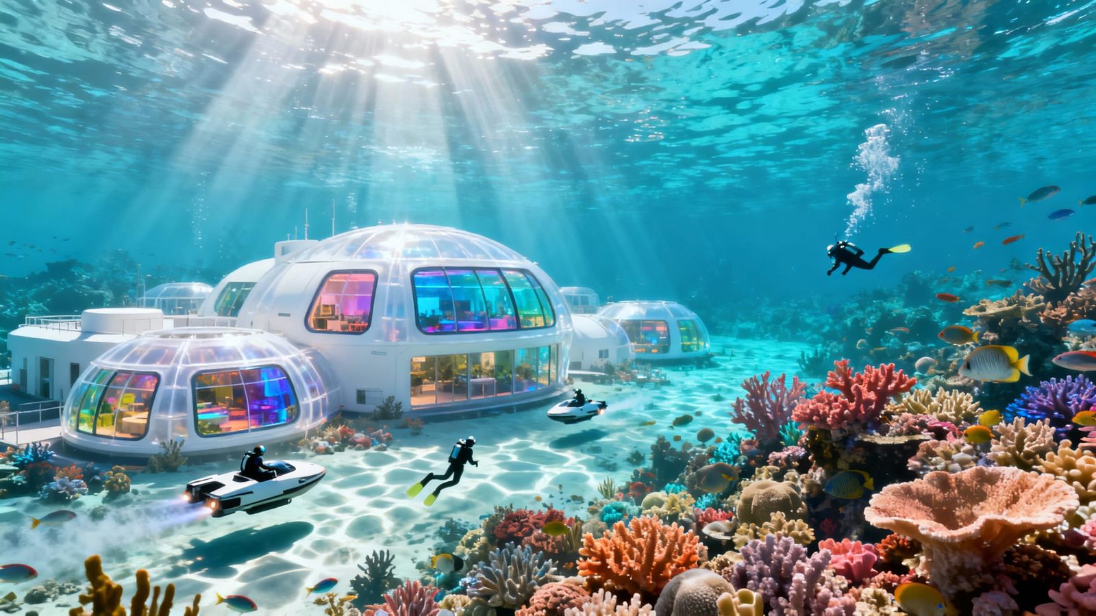 Underwater Research Domes on Vibrant Coral Reef