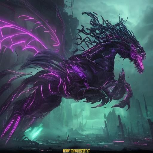 Cyberpunk Mechanic Beast in Stormy Cityscape