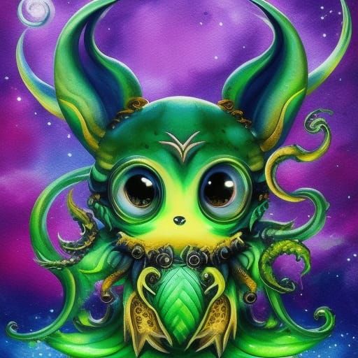 Chibi Cthulhu Puppy: A Fantasy Watercolor Splash