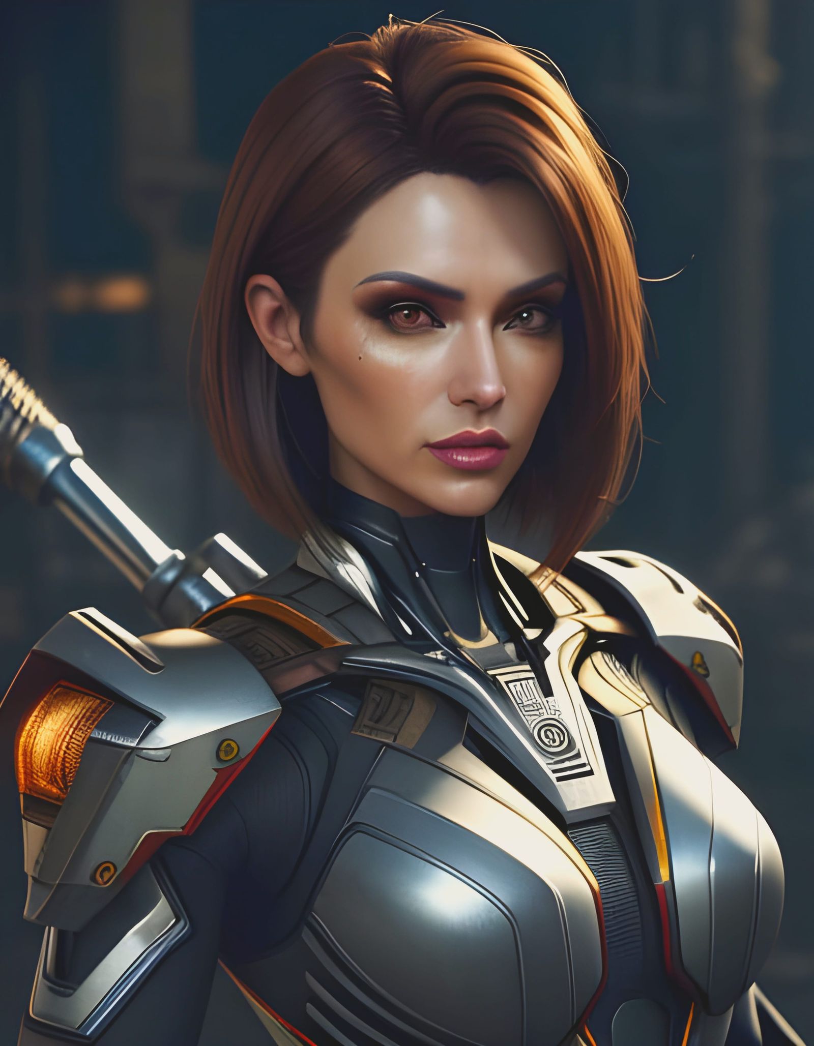 Cyberhuman with Hammer in Futuristic Setting