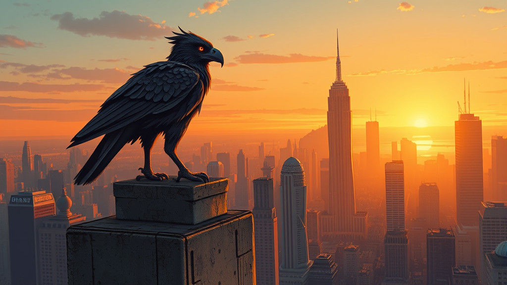 Bird Surveys Cyberpunk Metropolis at Dusk