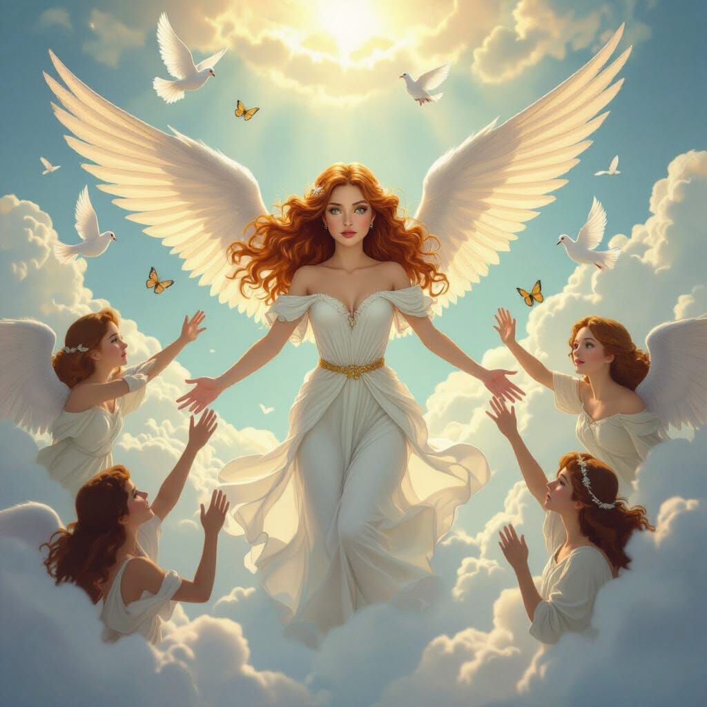 Ariel the Archangel in Heavenly Clouds: Digital Art
