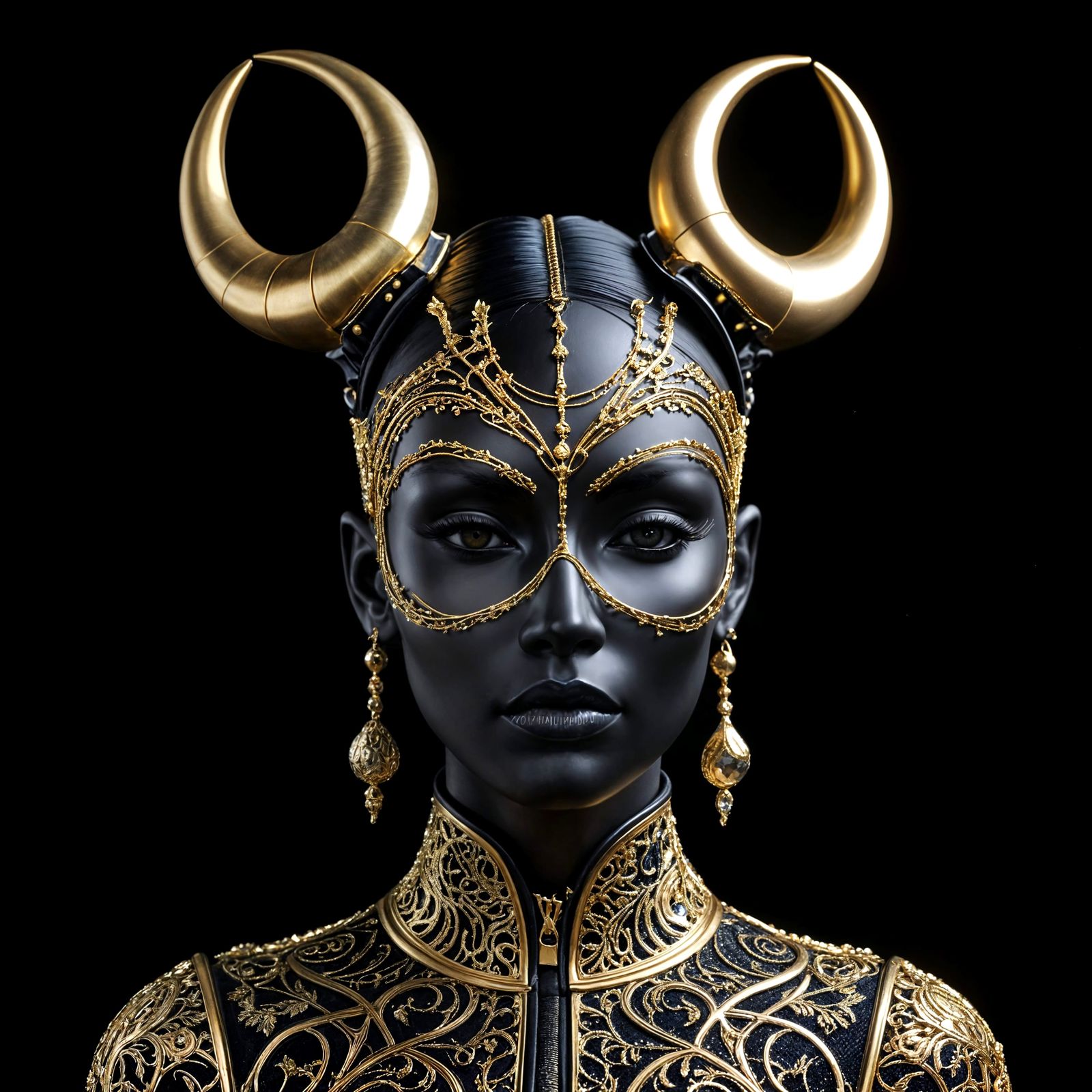 Luxurious Cyberpunk Headpiece in Black and Gold