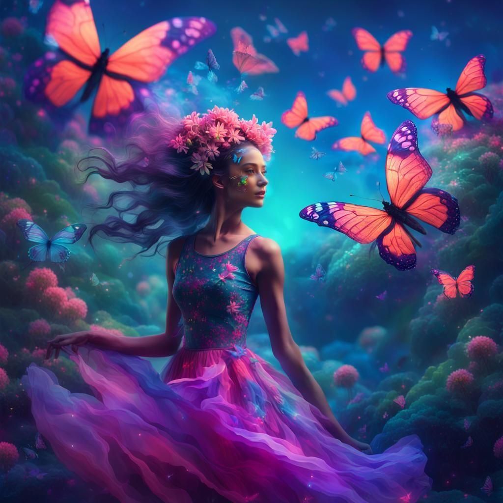 Surreal Dancer in Psychedelic Sci-Fi Landscape