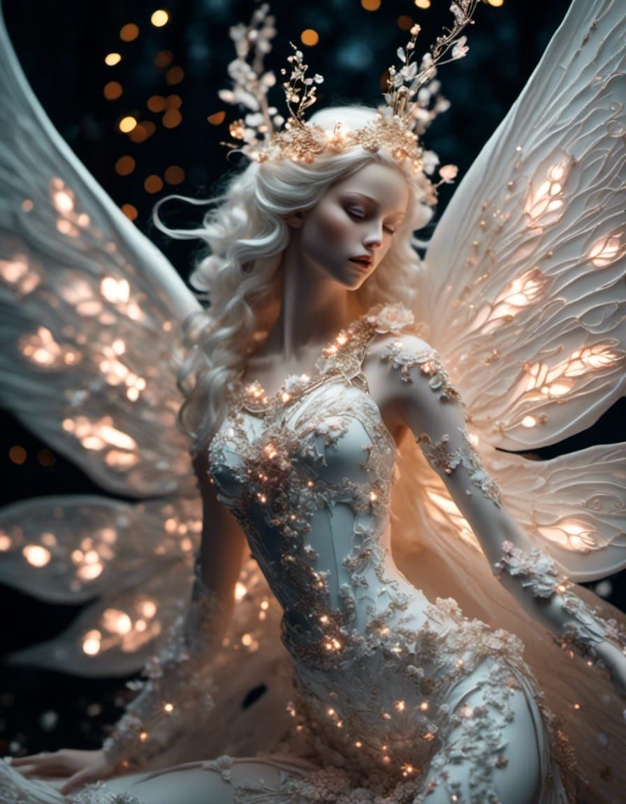Intricate Porcelain Fairy with Golden Details