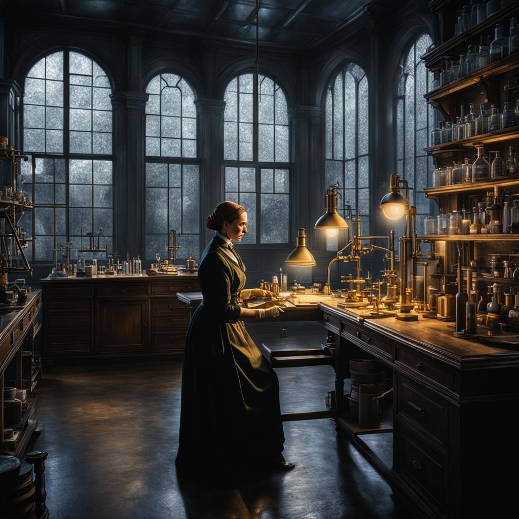 Marie Curie's 1920s Laboratory: Hyperrealistic Detailed Art