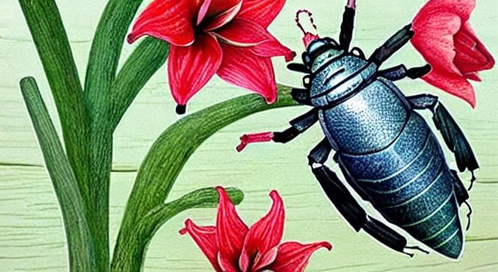 Realistic Isopod and Scarlet Amaryllis in Colored Pencil