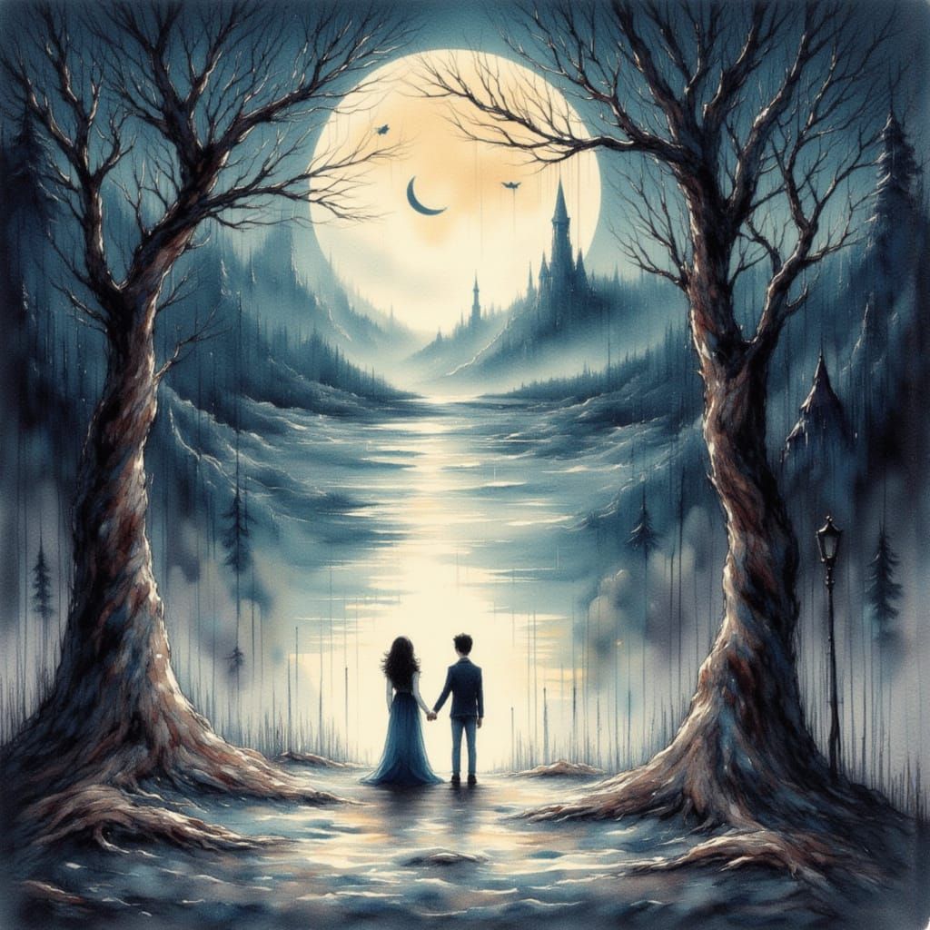 Whispering Trees Sing Sorrowful Song Under Moonlight