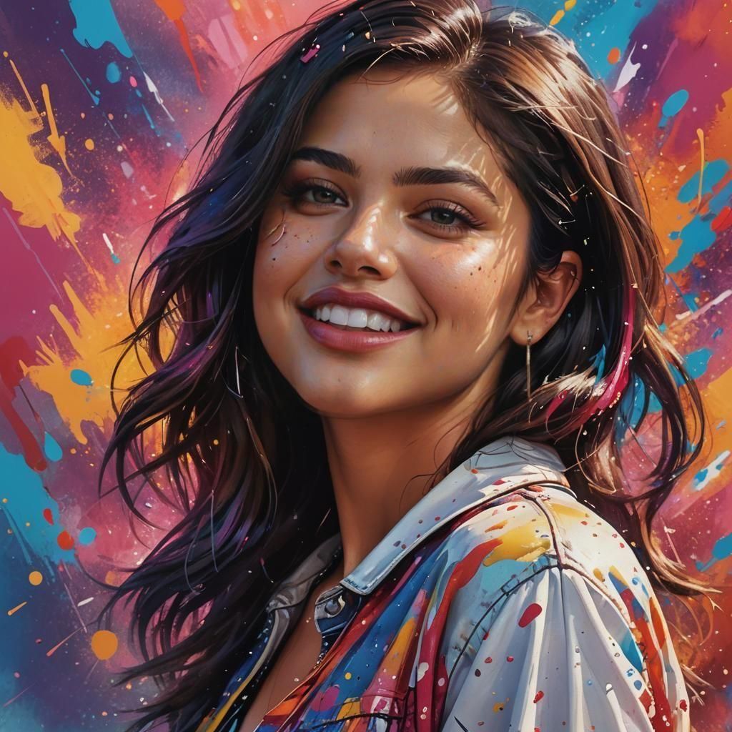 Hyperrealistic Portrait of Selena Gomez in Splash Art Style