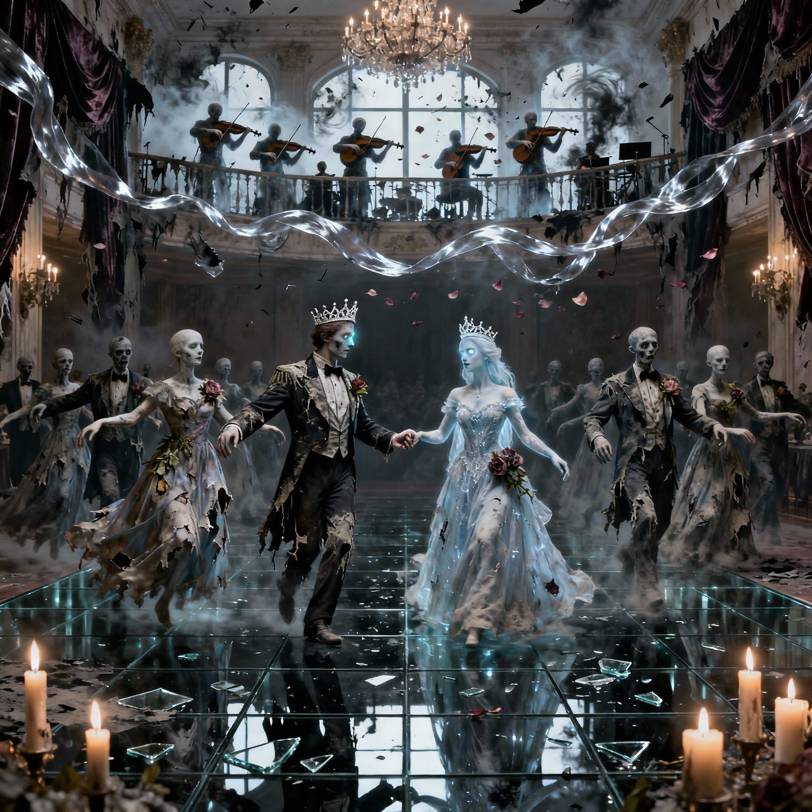 Ghostly Zombies Waltz in Decayed Ballroom