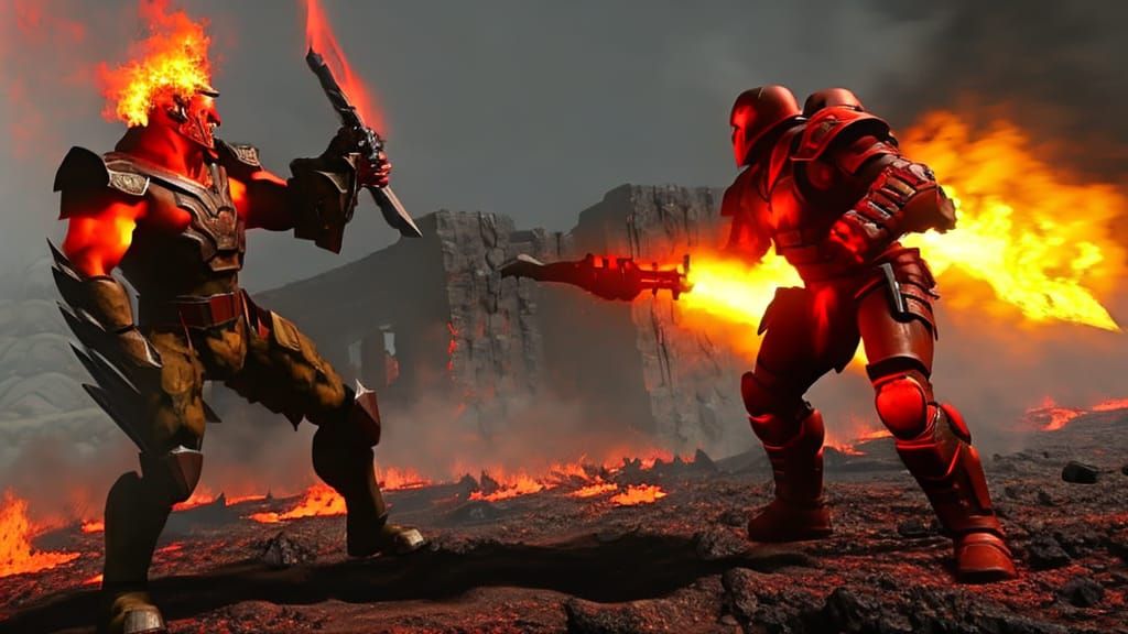 Epic Doom Slayer Battle in Lava Hellscape