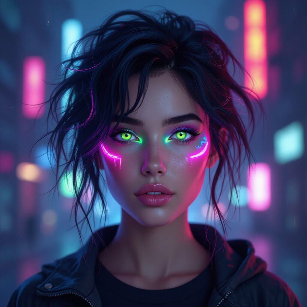 Neon Portrait of a Woman in Cyberpunk Style