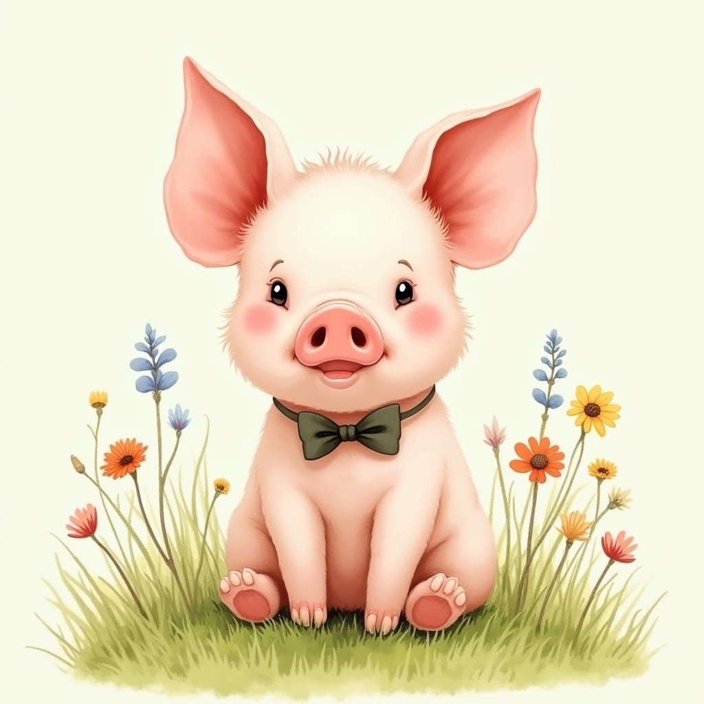 Whimsical Piglet in a Meadow