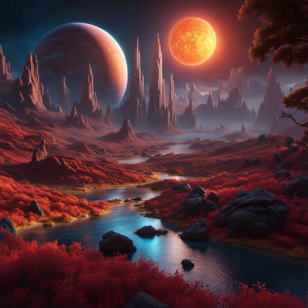 Fantastical Planets in Detailed Matte Painting