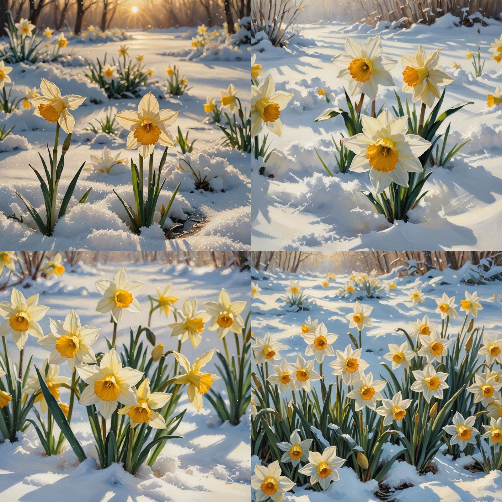 Daffodil in Snow: Oil Painting