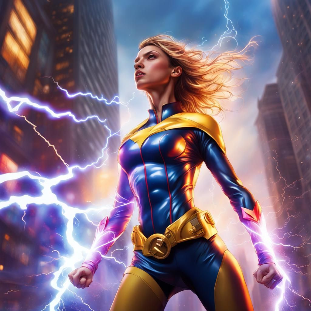 Lightning Girl Superheroine in the City