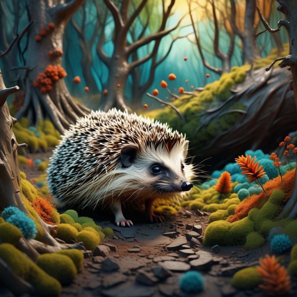 Hedgehog's Embarrassing Fart in Surrealist Landscape