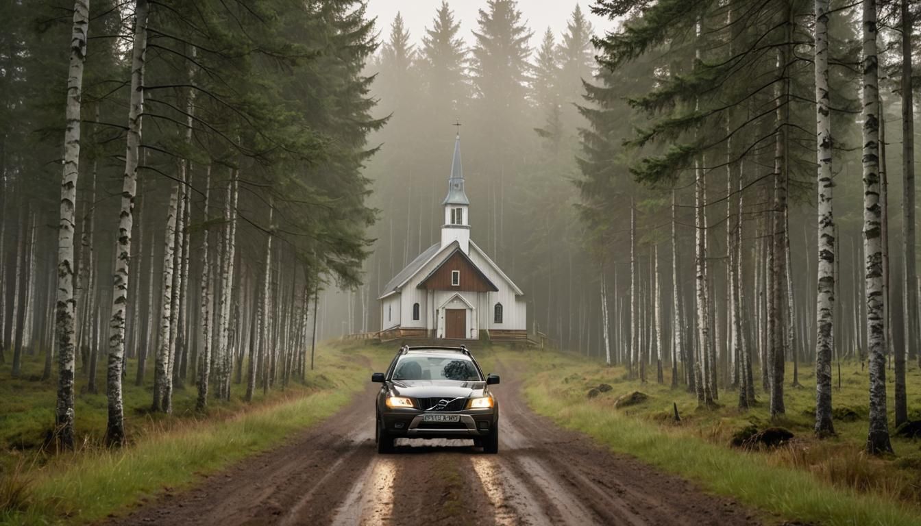 Volvo XC70 on Muddy Forest Road