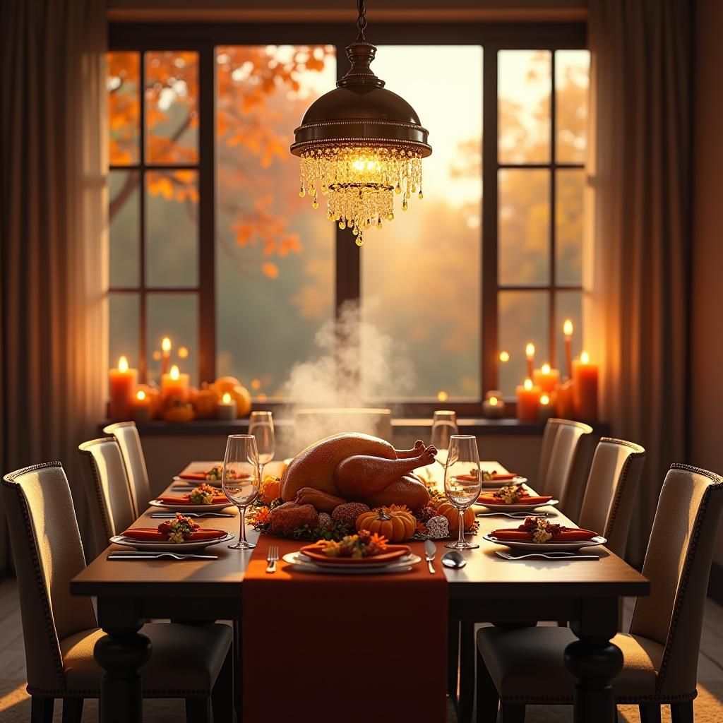 Thanksgiving Morning Feast in Hyperrealistic Splash Art