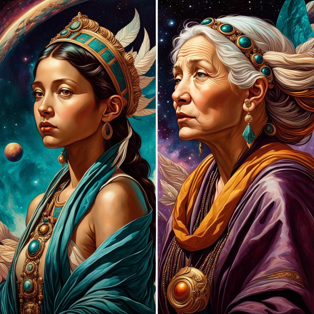 Native Generations Triptych in Art Nouveau Style