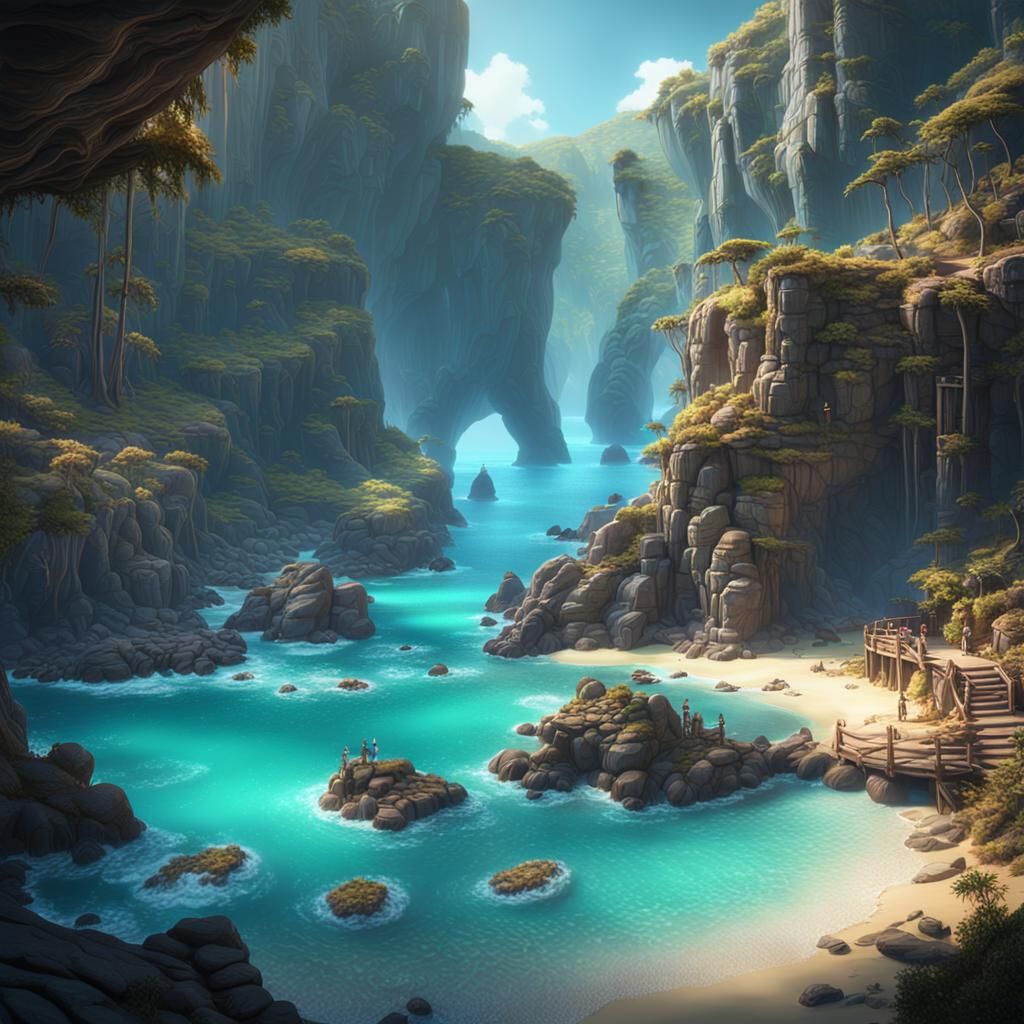 Fantastical Secret Beach Cove in Detailed Matte Painting