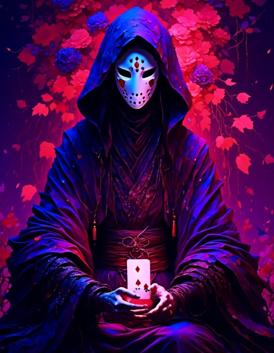 Faceless Card Trick in Dark Fantasy with Neon Lights