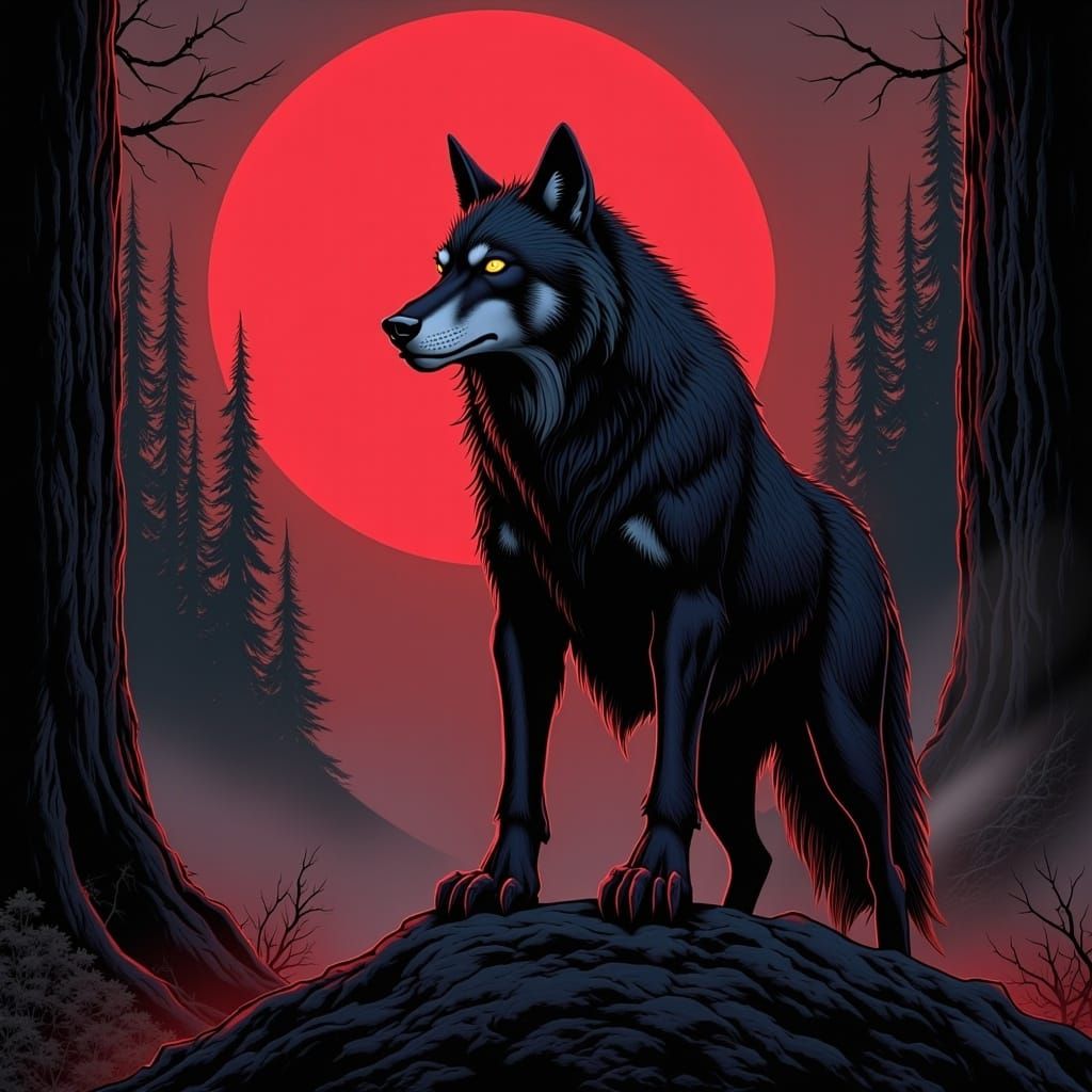 Wolf on Rock, Heavy Metal Comic Cover Art