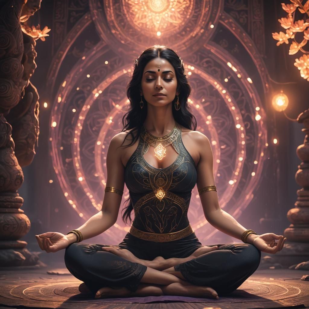Black-Haired Yogini with Aura in Fantasy Concept Art