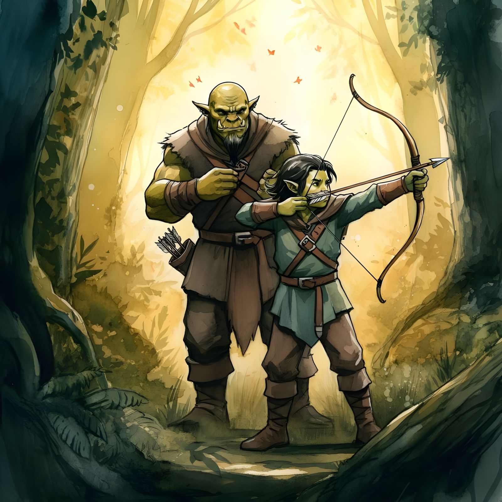 Orc Archery Lessons in Dark Fantasy Style