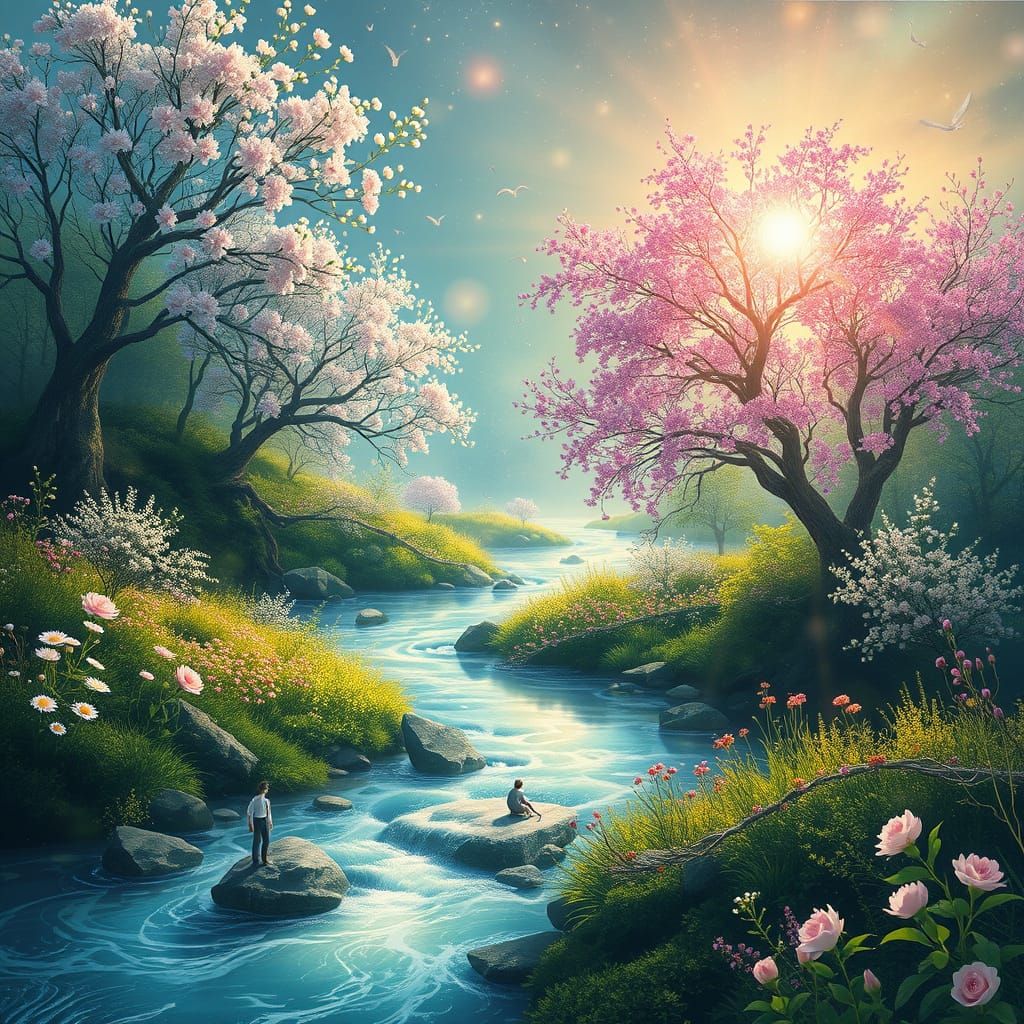 Biophilic Art: Radiant Blossoms in Fantasy Wilderness