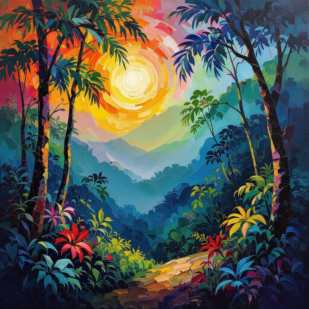 Vibrant Abstract Costa Rican Rainforest Painting