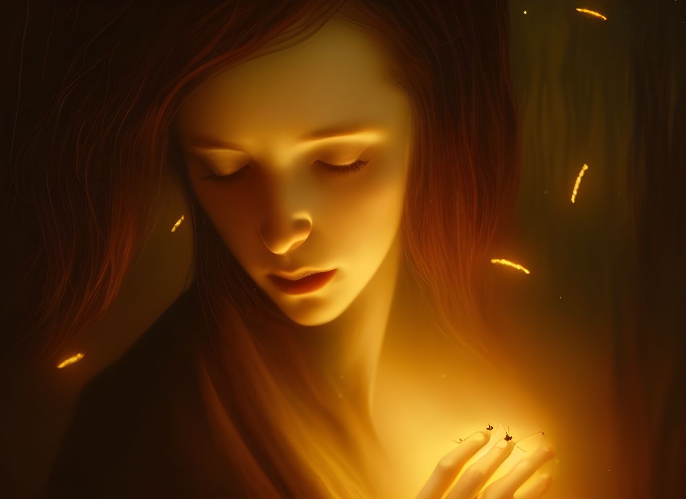 Sad Woman and Fireflies: A Macabre Illustration