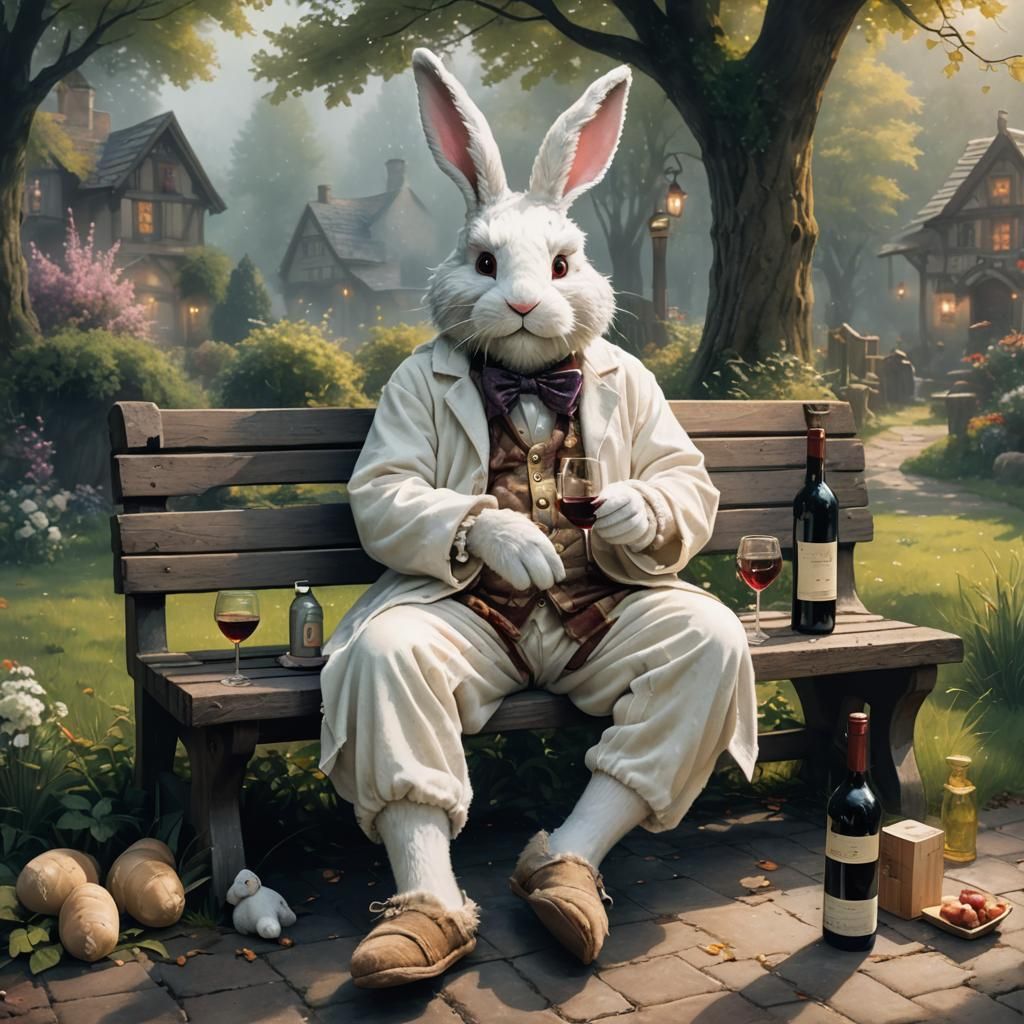 Man in Dirty Rabbit Costume with Wine