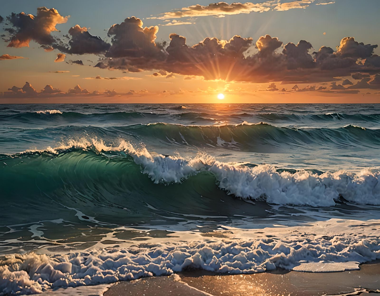Ocean Waves at Sunset