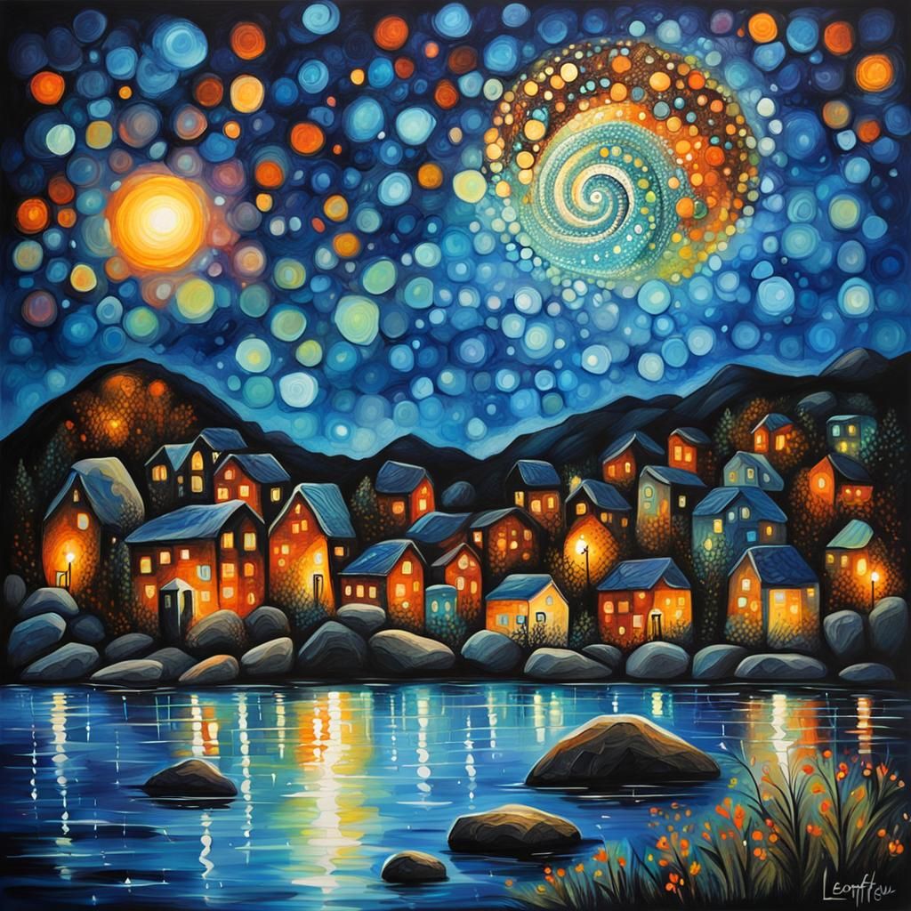 Bioluminescent Zentangle Rocks in Afremov Style