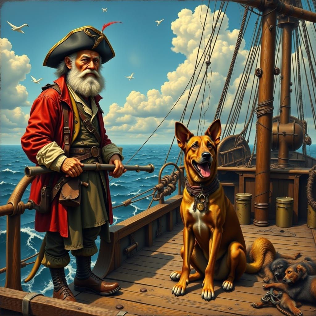 Old Sailor and His Loyal Dog in Pirate Style