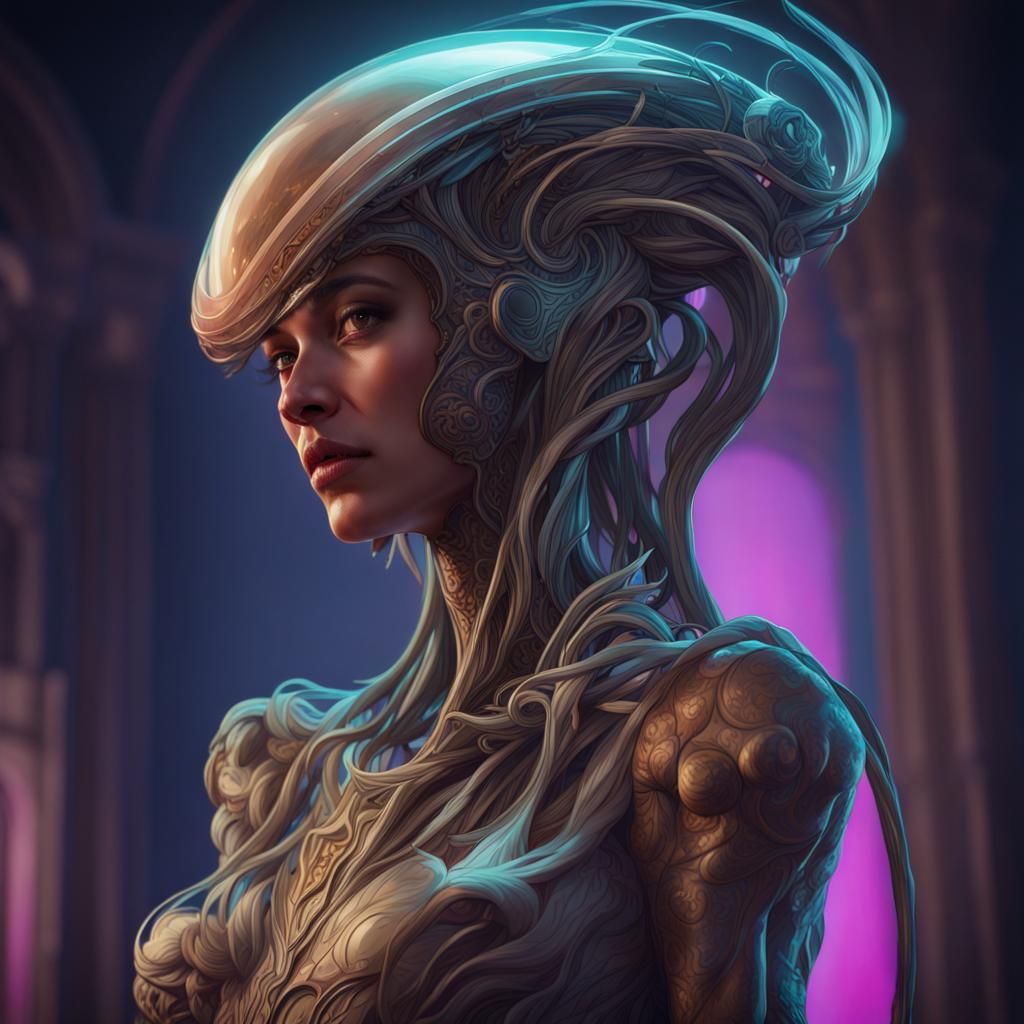 Alien Opera Singer on Stage, Hyperdetailed Portrait