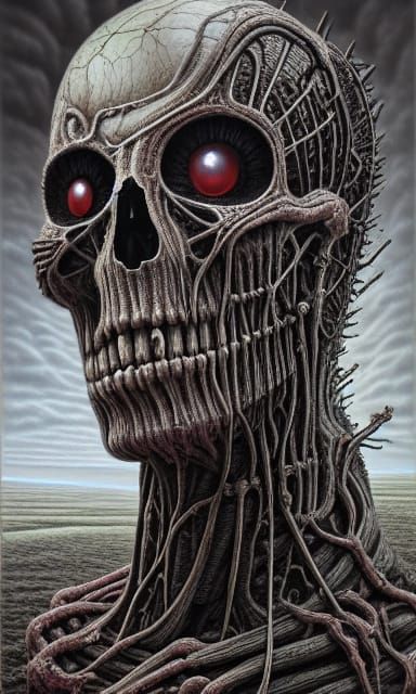 Cybernetic Oak Tree Portrait in Biopunk Horror Style