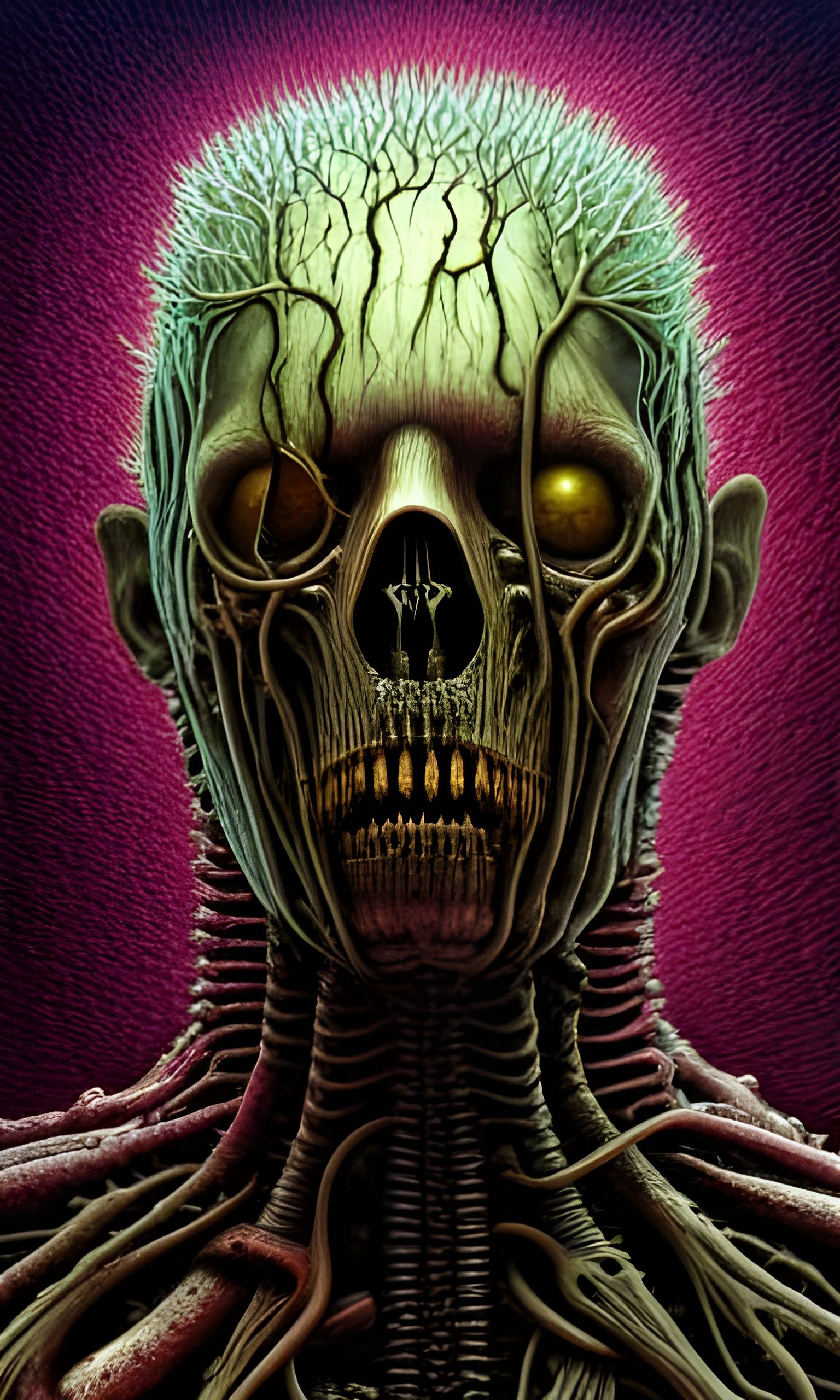 Cybernetic Oak Humanoid in Biopunk Horror Art