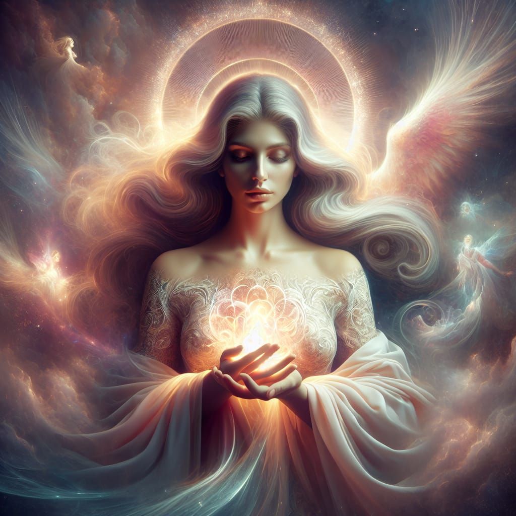 Ethereal Fantasy Holy Mary with Glowing Aura