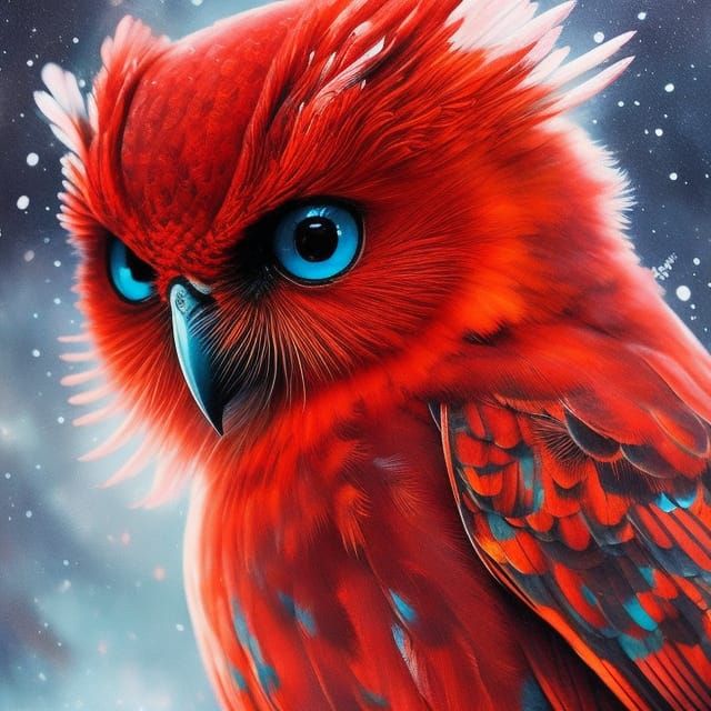 Detailed Portrait of a Red Owl in Liquid Gouache