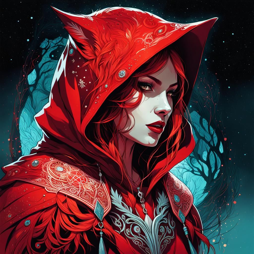 Constellation Werewolf Red Hood Digital Painting