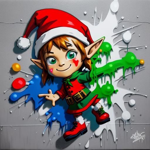 Christmas Elf in Graffiti Splash Art Style