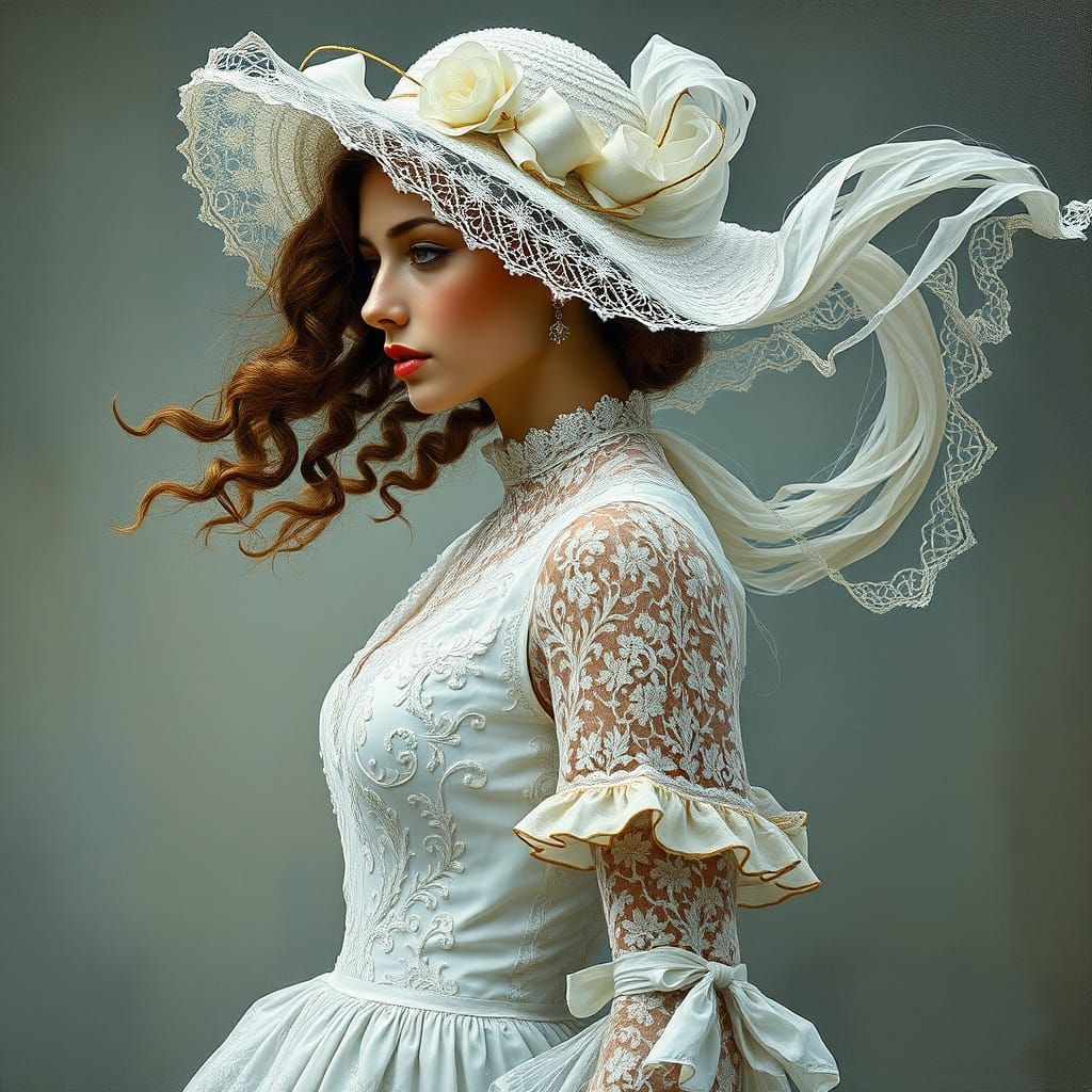 19th Century Aristocrat in Lace: Baroque Oil Painting